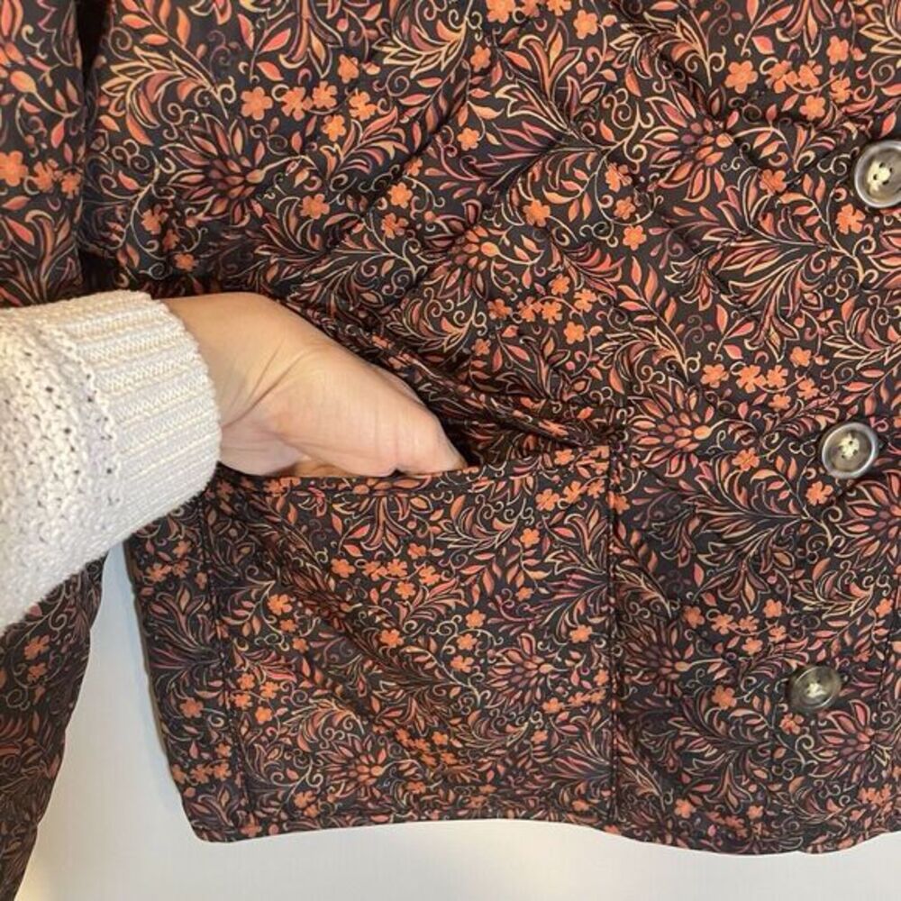 Floral Quilted Jacket Women's Autumn Colors Orange Brown Button Jacket XXL NWT - Picture 5 of 11